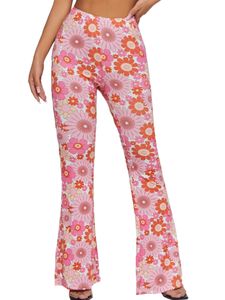 Damen mit Weitbein Palazzo Pant Summer High Taille Loungewear Casual Blumendruckboden,Farbe:Rosa,Größe:M