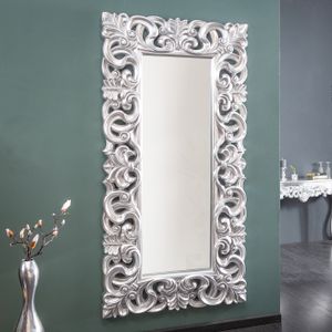 cagü: XXL Romantischer Wandspiegel Spiegel [FLORENCE] Silber Antik in Barock-Design aus Kunststein 180cm x 90cm | Vertikal oder horizontal aufhängbar!