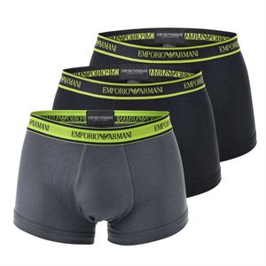 EMPORIO ARMANI Herren Boxershorts 3er Pack - Pants, Baumwolle Stretch, Logobund schwarz/grau/schwarz S