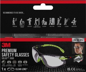 3M™ Solus™ Schutzbrille 1000 - Scotchgard™ Protector Antibeschlag-Beschichtung - Grün/Schwarz - Aufsteckbarer Schaumstoffdichtung Klarsichtscheibe