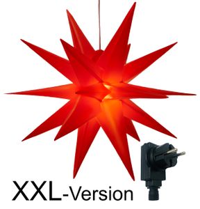 XXL Ø 100 cm 3D Leuchtstern / Weihnachtsstern mit warm-weißer LED Beleuchtung und Timer / für Innen und Außen geeignet (IP44) / hängend / 7,5 m Zuleitung (rot)