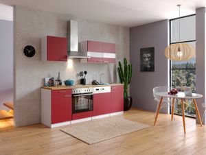 respekta Küche Küchenzeile Küchenblock Einbauküche Komplett 220 cm weiß rot