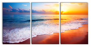 Sonnenuntergangsstimmung an Traumstrand, XXL Leinwandbild in Übergröße 240x120cm Gesamtmaß 3 teilig / Wandbild / Kunstdruck