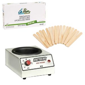 Inter Wax Heater Heißwachsmaschine Haarentfernung Heißwachsgerät Hot Wax Agda + Schale + Halterung + Heißwachs 400g + 20 Holzspatel