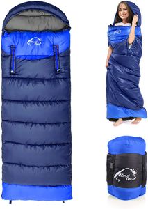 Outdoorový kempingový spací pytel - lehký, kompaktní, nepromokavý, teplý pro 3-4 roční období, spací pytel pro kempování, turistiku a horolezectví, modrý, pravý zip