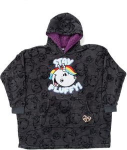 Pummel & Friends Oversize Cozy Hoodie für Damen - Pummeleinhorn Stay Fluffy Übergroße Kuschelpullover Flauschiger Deckenpullover Schwarz