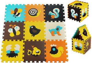 Krabbelmatte Puzzelmatte mit Rand Spielmatte für Babys und Kleinkinder 90 x 90 x 1 cm + Wasserdicht - Tiere