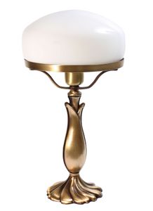 Exklusive Tischleuchte Pilzlampe Messing Fuß bronziert Weißer Glas E27 bis 60W Tischlampe im Banker-Stil Pilzleuchte Jugendstil Pils Nachttischlampe Tischlampe