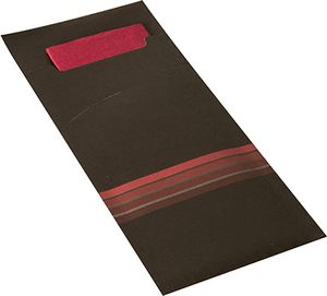 520 Vrecká na príbor 20 cm x 8,5 cm čierne/burundové "Stripes" vrátane farebného obrúska 33 x 33 cm 2-vrstvové