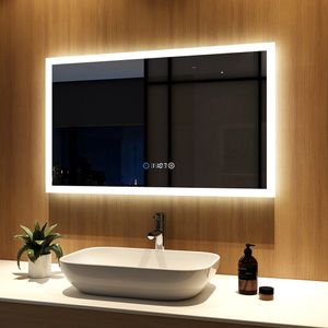 Meykoers LED Badspiegel 100x60cm mit 3 Lichtfarbe 3000-6500K Lichtspiegel Badezimmerspiegel Wandspiegel mit Touchschalter