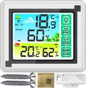 Funkwetterstation Wetterstation Digital Farbdisplay Innen und Außen Thermometer Hygrometer mit Außensensor Wettervorhersage Weiss Retoo