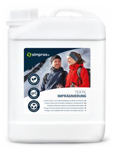 simprax® Textil  Imprägnierspray "Spray-On" 2,5l Imprägnierung Imprägniermittel Funktionstextilien Outdoortextilien Gore-Tex Sympatex