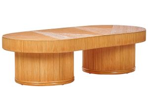 BELIANI Zahradní konferenční stolek světlé dřevo ratan 150 x 70 cm moderní styl exteriér