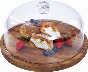 Tortenstaender mit Deckel, Holz, rund, 30,5 cm, 2-in-1-Desserttisch-Praesentationsset und Wurstbrett mit grosser Acryl-Kuchenglocke fuer Kaese, Chips, Dips, Nachos, Obstteller