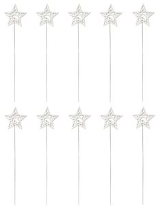 Blumen-Stecker Stern weiß mit Muster und Metallstab 10 Stück
