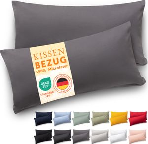Blumtal Kissenbezug 40 x 80 cm im 2er Set weich -  40x80 cm - Kissenhülle 40x80 cm -  Grau