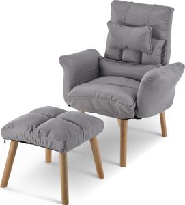 CLIPOP Leinen Relaxsessel Lehnstühle mit Hocker , verstellbare Rückenlehne, Grau CLIPOP Leinen Relaxsessel Lehnstühle mit Hocker , verstellbare Rückenlehne, Grau