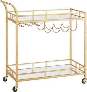 Rollwagen Servierwagen 60 x 40 x 75 cm Gold Mit Ablagen, Bar auf Rädern