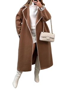 Damen Mantel Langarm Outwear Casual Flanell Trenchcoat Mode Turn Down Kragen Jacke Karamell Farbe,Größe S