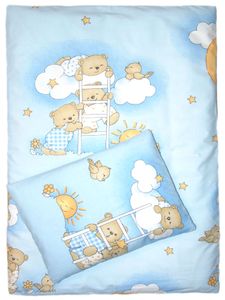4tlg Kinderwagenset Baby Bettwäsche für Kinderwagen Bezüge Decke Kissen 23. Bärchen auf Leitern Blau