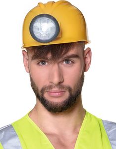 Boland 01414 - Bauarbeiter-Helm mit Licht, Gelb-Schwarz, für Erwachsene, verstellbare Größe, Baustelle, Kostüm, Karneval, Mottoparty