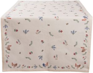 Clayre & Eef Tischläufer 50x140 cm Beige Blau Baumwolle Rechteck Huhn und Hahn