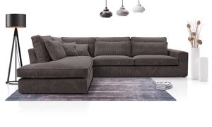 MÖBELSCHAFT Rohová sedací souprava MOUSSE - čalouněný roh ve tvaru L, obývací část, gauč z manšestru (barva: hnědá, otoman: vlevo)