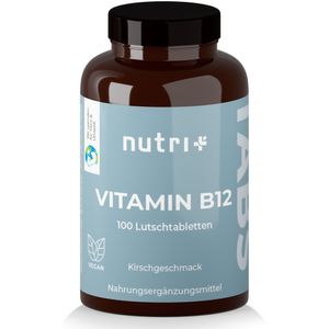 Vitamin B12 Lutschtabletten - vegan & hochdosiert - 500µg (mcg) 100 vegane Tabletten zum lutschen - aktives Methylcobalamin - Geschmack Kirsche - mit Xylit