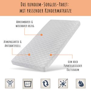 Kinderbett 90x200 cm mit Matratze, Rausfallschutz, Schublade & Lattenrost in weiß 200 x 90 cm Mädchen Jungen Bett Jugendbett Einzelbett