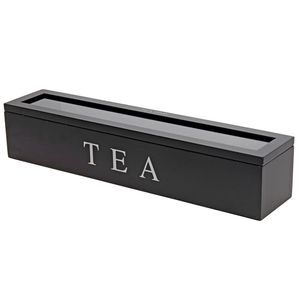 Tee-Box aus Holz, 6 Fächer, länglich, schwarz