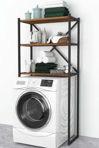 Pochon - Waschmaschinenregal Serena – Walnuss - 35x66x160 - Toilettenregal - Badezimmerregal - Waschmaschine Überbau Schrank
