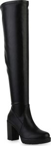 VAN HILL Damen Leicht Gefütterte Overknees Stiefel Profil-Sohle Schuhe 840767, Farbe: Schwarz, Größe: 40
