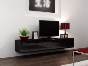 TV - Lowboard Schrank Fernsehtisch VIGO VG1D 180 schwarz hochglanz hängend 180cm breit