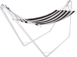 DETEX® Hängematte mit Gestell Outdoor Camping transportabel Stabhängematte Reisehängematte Baumwolle Gemisch für Garten Balkon bis 150kg Creme Schwarz DETEX® Hängematte mit Gestell Outdoor Camping transportabel Stabhängematte Reisehängematte Baumwolle Gemisch für Garten Balkon bis 150kg Creme Schwarz