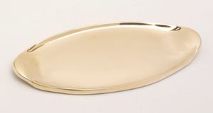 Kerzenteller, Dekoteller oval in Messing Gold poliert (Innen 13 x 6,5 cm) für Ovalkerzen, Ellipsenkerzen