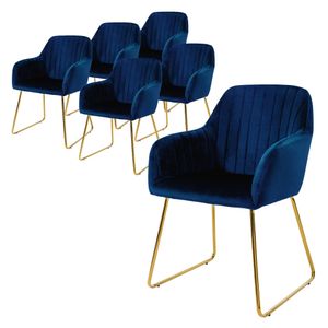 ML-Design 6er Set Esszimmerstuhl mit Rückenlehne, Blau, aus Samt