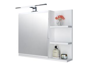 Badezimmer Spiegelschrank mit Ablagen und LED Beleuchtung, Badezimmerspiegel, Weiß Spiegelschrank, R