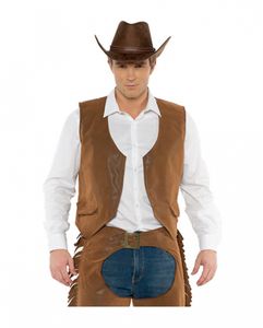 Braune Cowboy Weste als Kostüm Zubehör für Karneval Größe: XL
