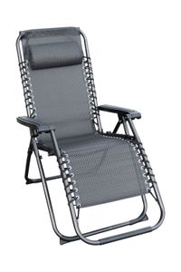 Relax Sessel mit Kopfkissen - 175cm / grau - Verstellbarer Garten Sonnen Liege Stuhl