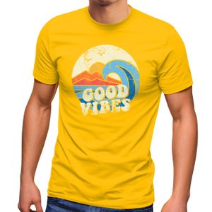 Herren T-Shirt Good Vibes Welle Hippie Slogan Statement Surf Design Vintage Retro Fashion Streetstyle Neverless® gelb XL