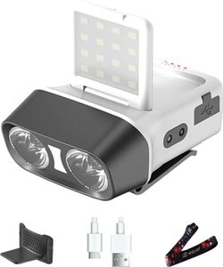 LED čelovka Senzorová čelovka, IPX4, plynulé stmívání, 5 režimů, plné světlo, červené rozptýlené světlo, červený záblesk, rozptýlené světlo, koncentrované světlo -Bílá
