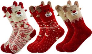 3 Paar Weihnachtssocken Damen Baumwolle Winter Warm Weihnachten Socken Rentier Schneeflocke Socken Weihnachtsgeschenke Für Frauen 34-40