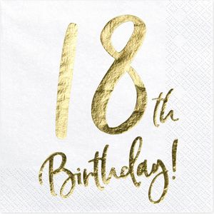 Servietten 18. Geburtstag 33x33cm 20 Stück, weiß / gold