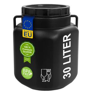 plasteo® 30 Liter Weithalsfass mit Deckel und Griffen Eckig Schwarz, Lebensmittelecht BPA-Frei, Futtertonne Kunststofffass Universalfass Deckelfass