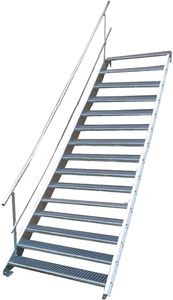 Stahltreppe 15 Stufen-Breite 100cm Variable-Höhe 250-320cm mit einseit. Geländer