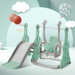 Merax detská šmykľavka, šmykľavka 4 v 1 s basketbalovým stojanom, rebríkom na lezenie a hojdačkou, záhradná šmykľavka na vnútorné a vonkajšie použitie, zelená