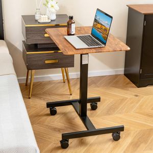 Mobilný stojaci stôl s nastaviteľnou výškou 74-108 cm, stôl na notebook so 4 kolieskami a pneumatickým zdvíhacím zariadením, nosnosť do 80 kg (hnedý)