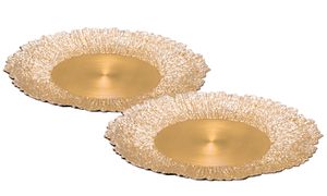 Kunststoff Teller gold 2er Set - 33 cm - Deko Kerzenteller Geschenk Tablett rund