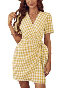 Damen Mini Sommerkleid Sommer A-Linie Kleider Casual Tunika Kleid Farbe:Gelb Größe:Xl
