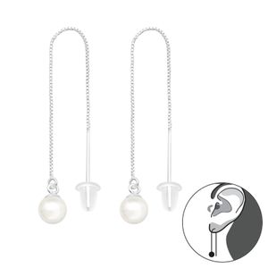 1 Paar Durchzieher Ohrringe 925 Sterling Silber Silberfaden mit synthetischer Perle